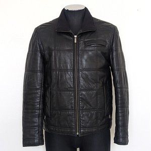 Cole Haan Black Genuine Lamb Leather Quilted Thermore Insulated Jacket